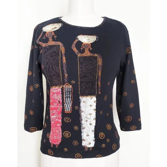 Chico's Womens African Ethnic Print Africa 3/4 Sleeve Jersey Shirt Top XS/S - Picture 1 of 8